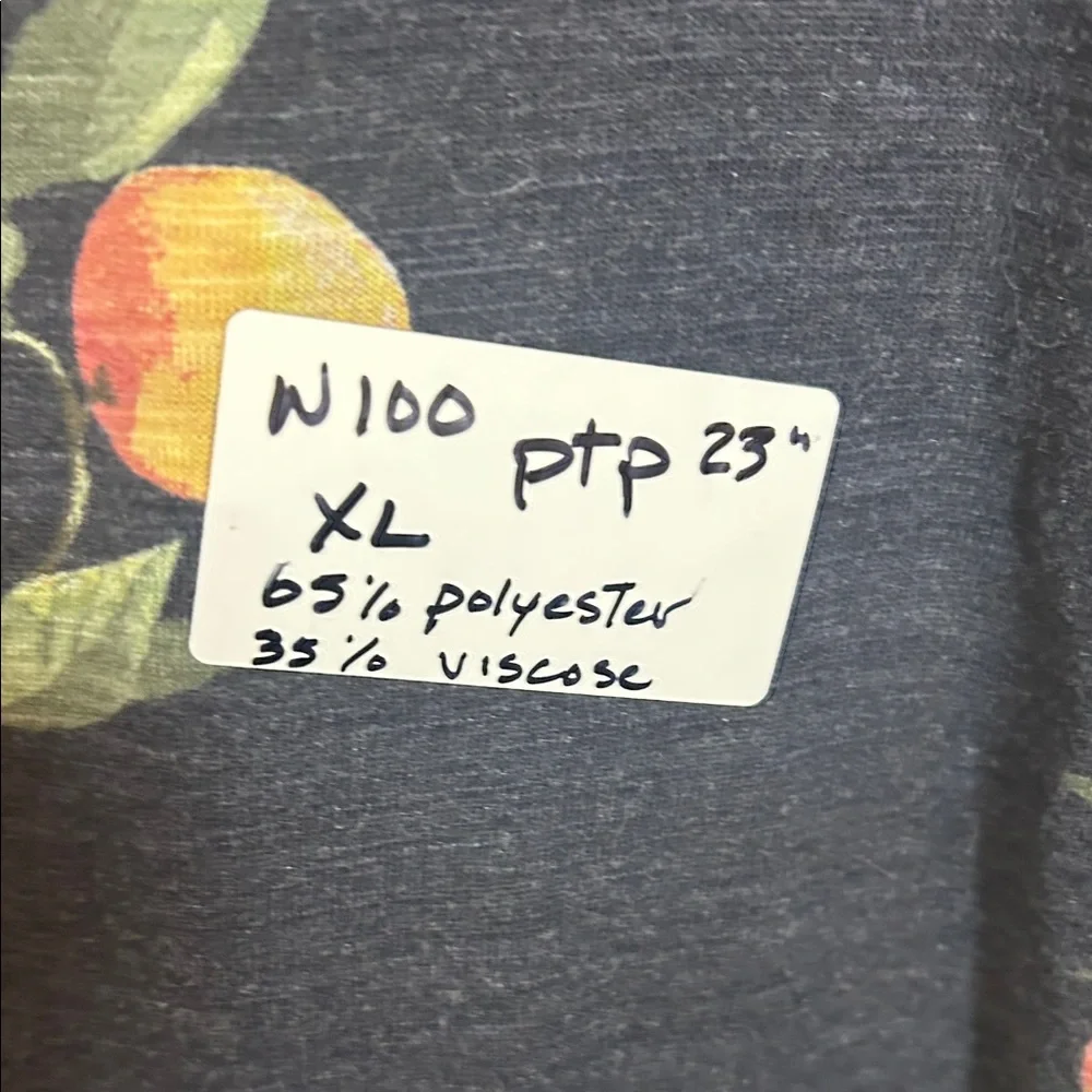W100.    Navy Fruit Print Button Front Top - Picture 3 of 4